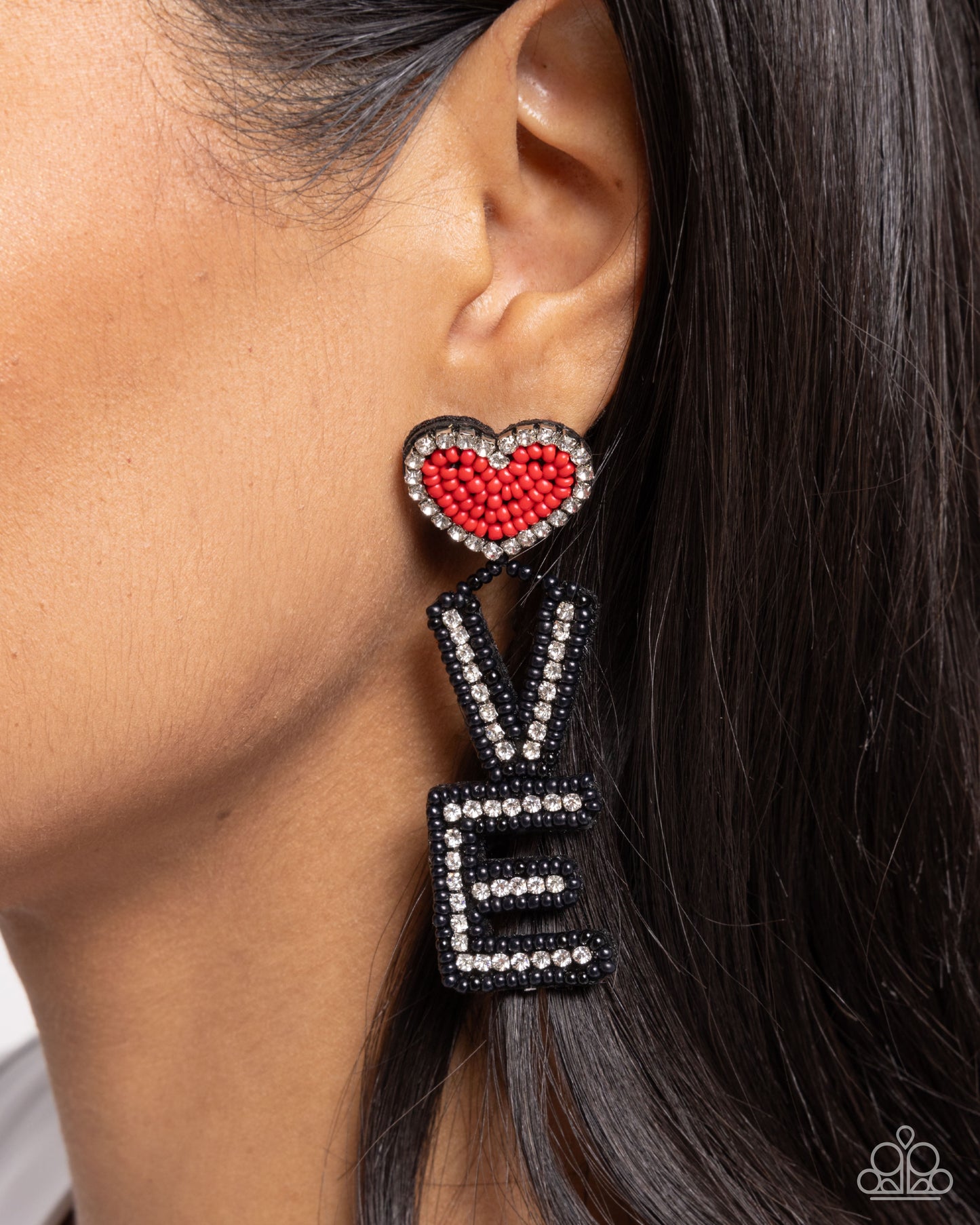 Visible Valentines - Black Seed Bead "LOVE" Post Earrings - Paparazzi Accessories