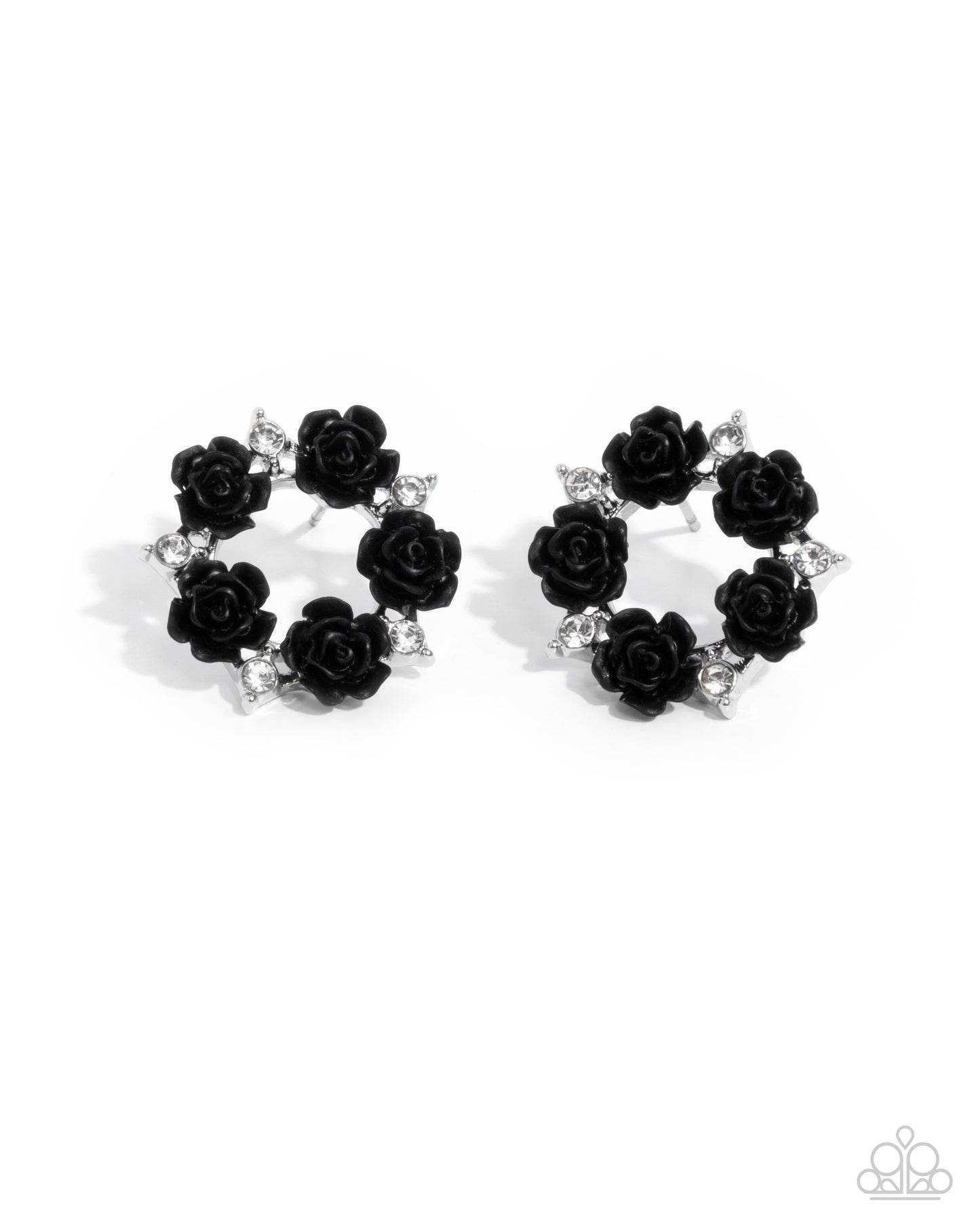 Grace Personified - Black Rosette Silver Post Earrings - Paparazzi Accessories