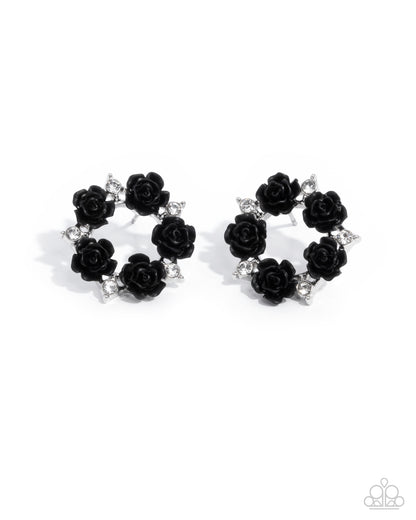 Grace Personified - Black Rosette Silver Post Earrings - Paparazzi Accessories