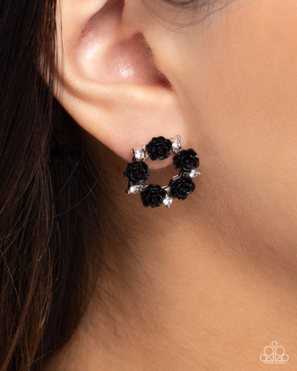 Grace Personified - Black Rosette Silver Post Earrings - Paparazzi Accessories