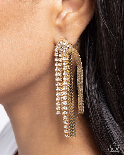Dramatic Downpour - Gold Post Back Earrings - Paparazzi Accessories