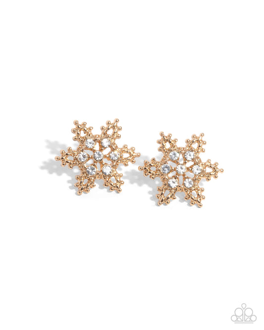 Snowflake Spell - Gold Snowflake Post Earrings - Paparazzi Accessories