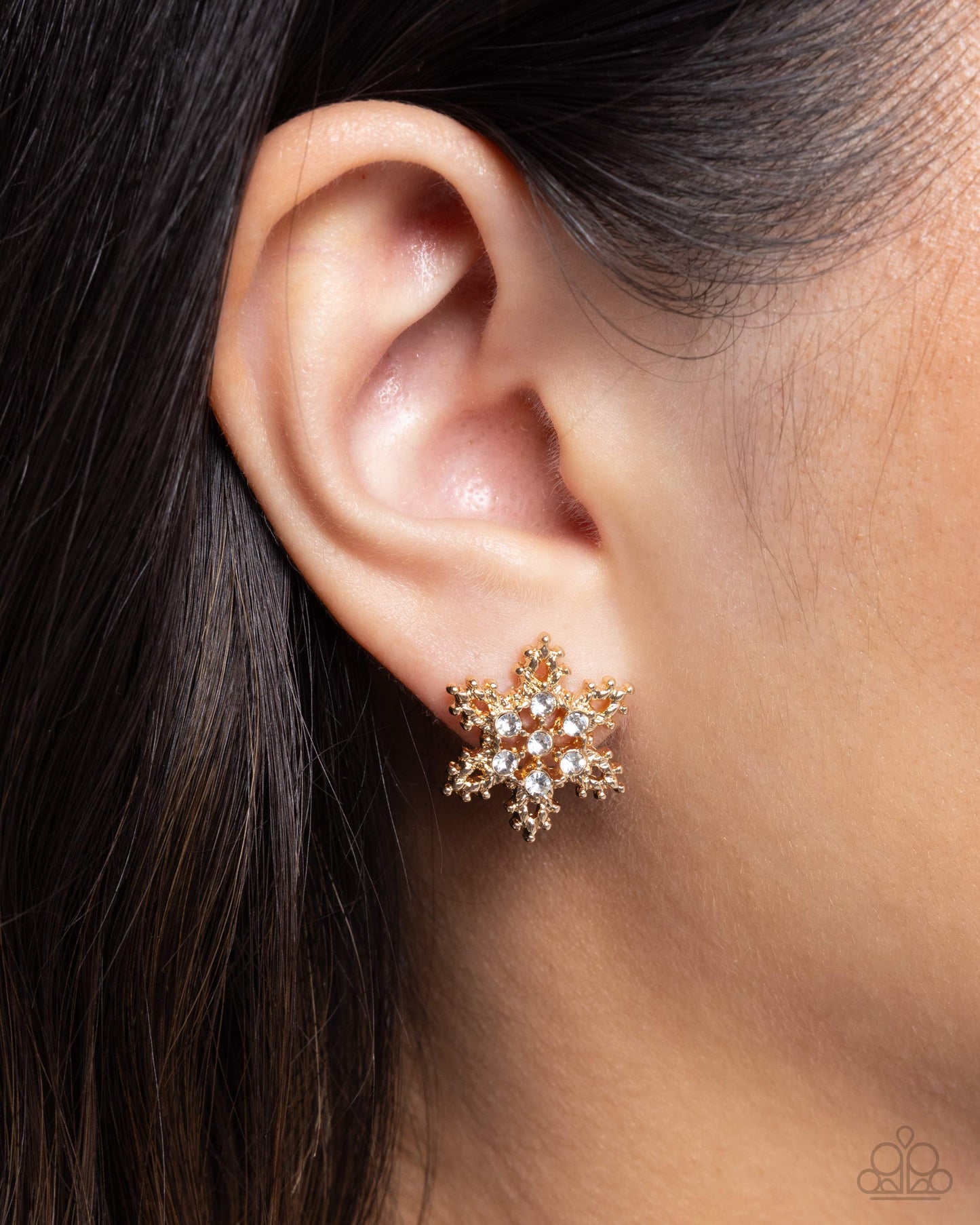 Snowflake Spell - Gold Snowflake Post Earrings - Paparazzi Accessories