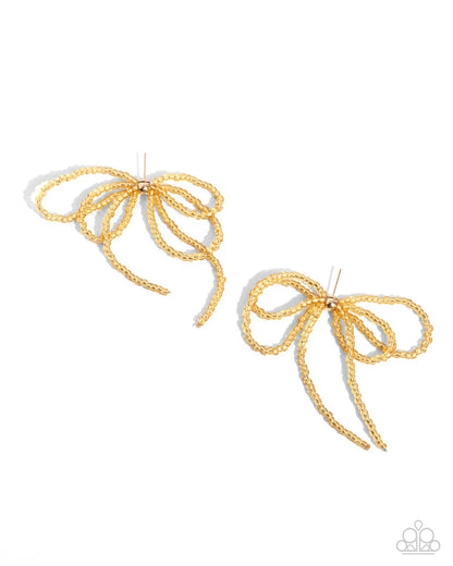 Sophisticated Sprinkle - Gold Seed Bead Bow Post Earrings - Paparazzi Accessories