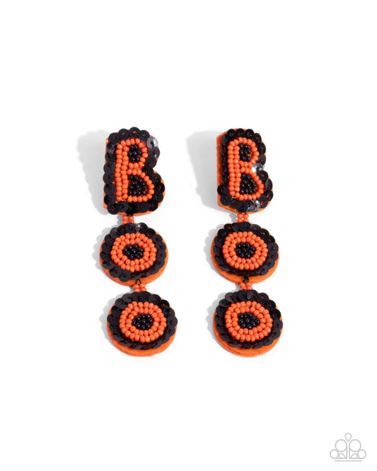 Halloween Bash - Orange Seed Bead "BOO" Post Earrings - Paparazzi Accessories