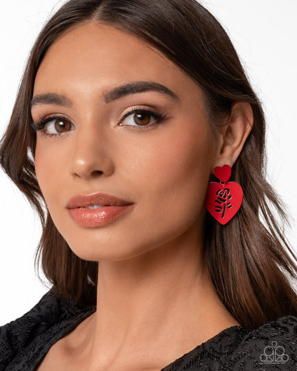 Showstopping Silhouette - Red Dipped Metal Heart & Rose Post Earrings - Paparazzi Accessories