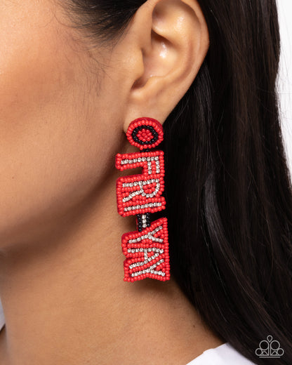 Its Friday! - Red "FRI-YAY" Seed Bead Post Earrings - Paparazzi Accessories