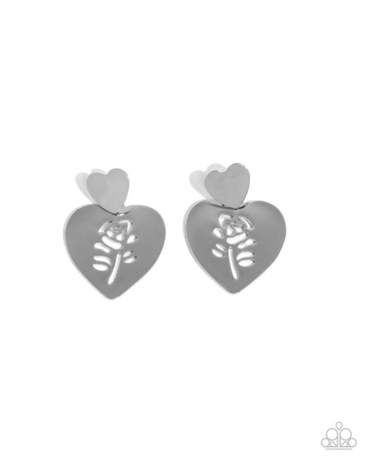 Showstopping Silhouette - Silver Heart Post Earrings - Paparazzi Accessories