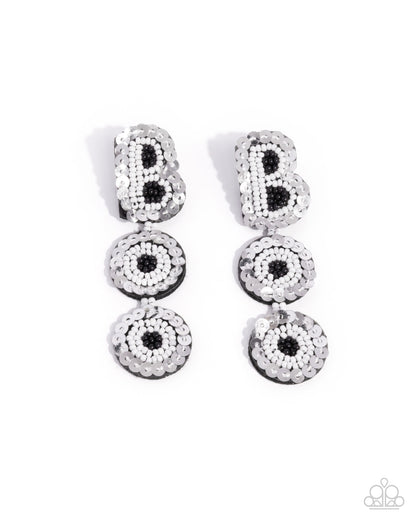 Halloween Bash - White Seed Bead "BOO" Post Earrings - Paparazzi Accessories