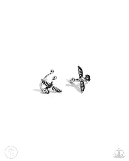 Soaring Sparrow - Silver Ear Cuff Earrings - Paparazzi Accessories