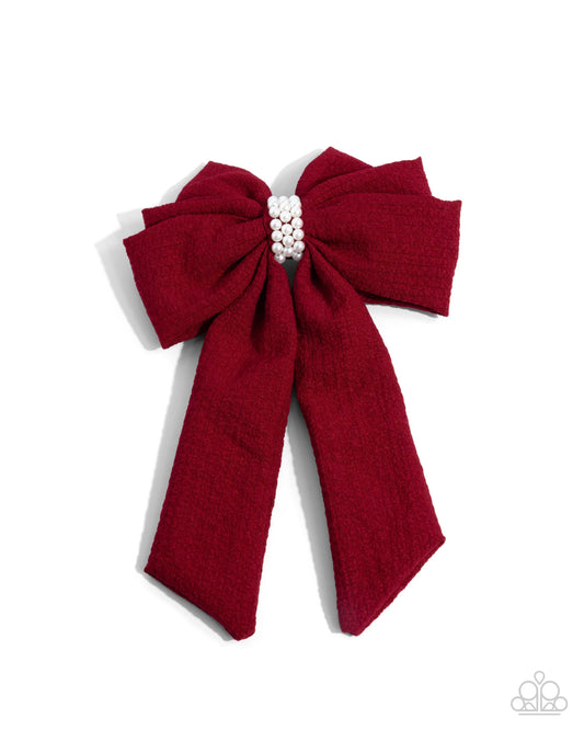 Love of Mine - Red Chiffon & Pearl Hair Bow - Paparazzi Accessories