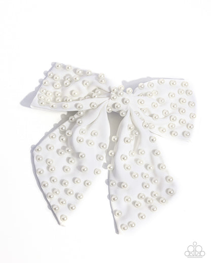 Best of Beauty - White Satin & Pearl Hair Bow - Paparazzi Accessories