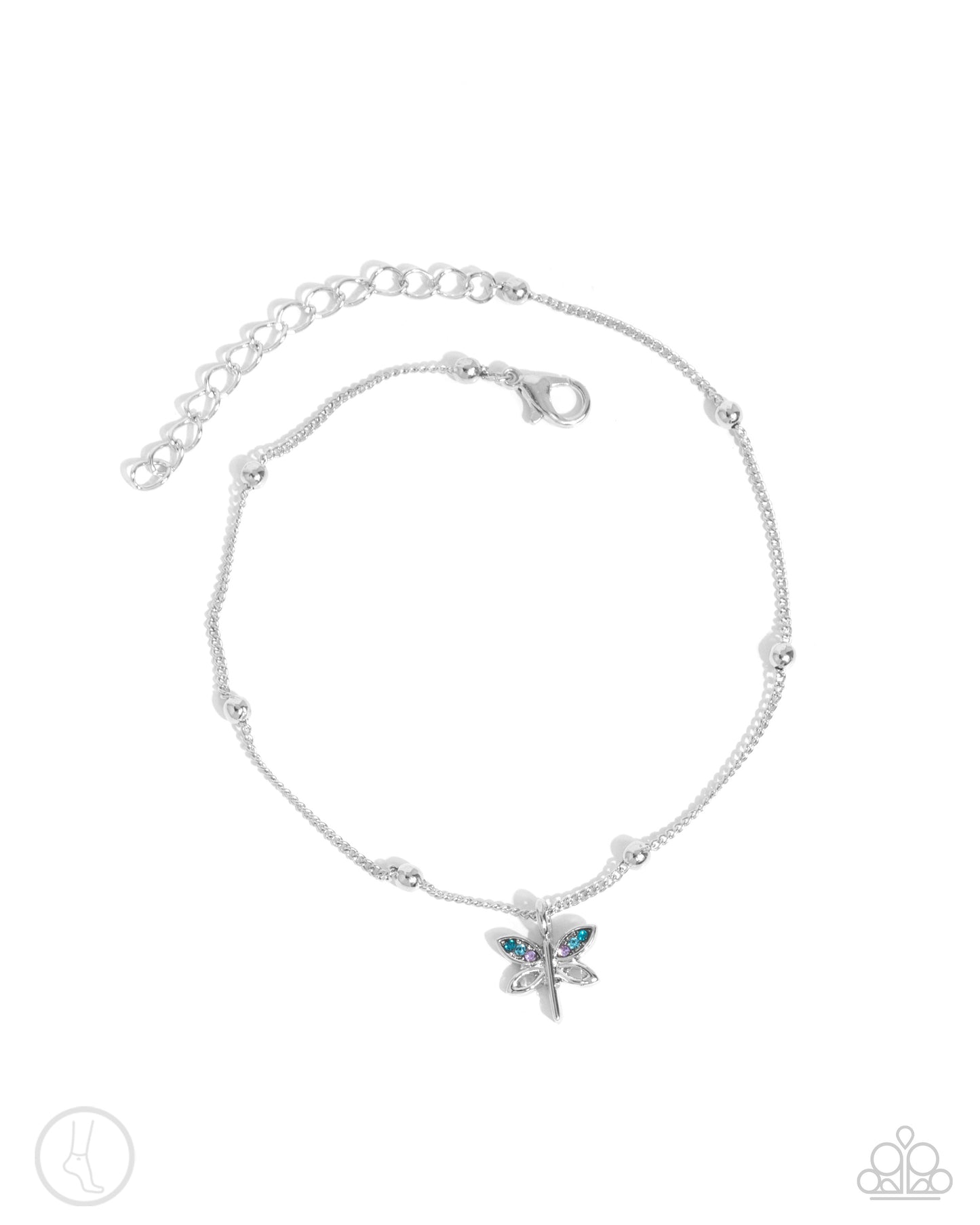 Dainty Dragonfly - Blue Rhinestone Charm Clasp Anklet - Paparazzi Accessories