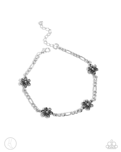 Gardening Gusto - Silver Flower Anklet - Paparazzi Accessories
