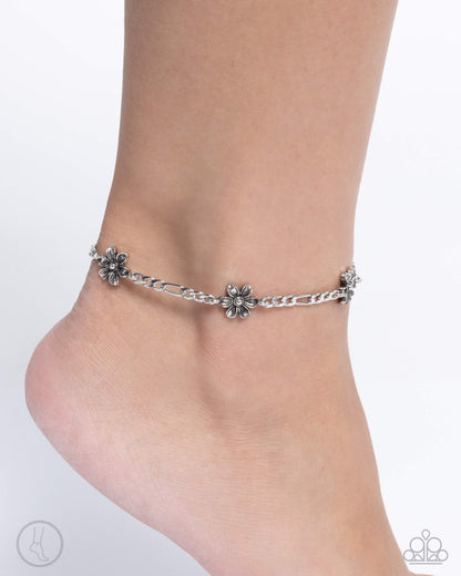Gardening Gusto - Silver Flower Anklet - Paparazzi Accessories