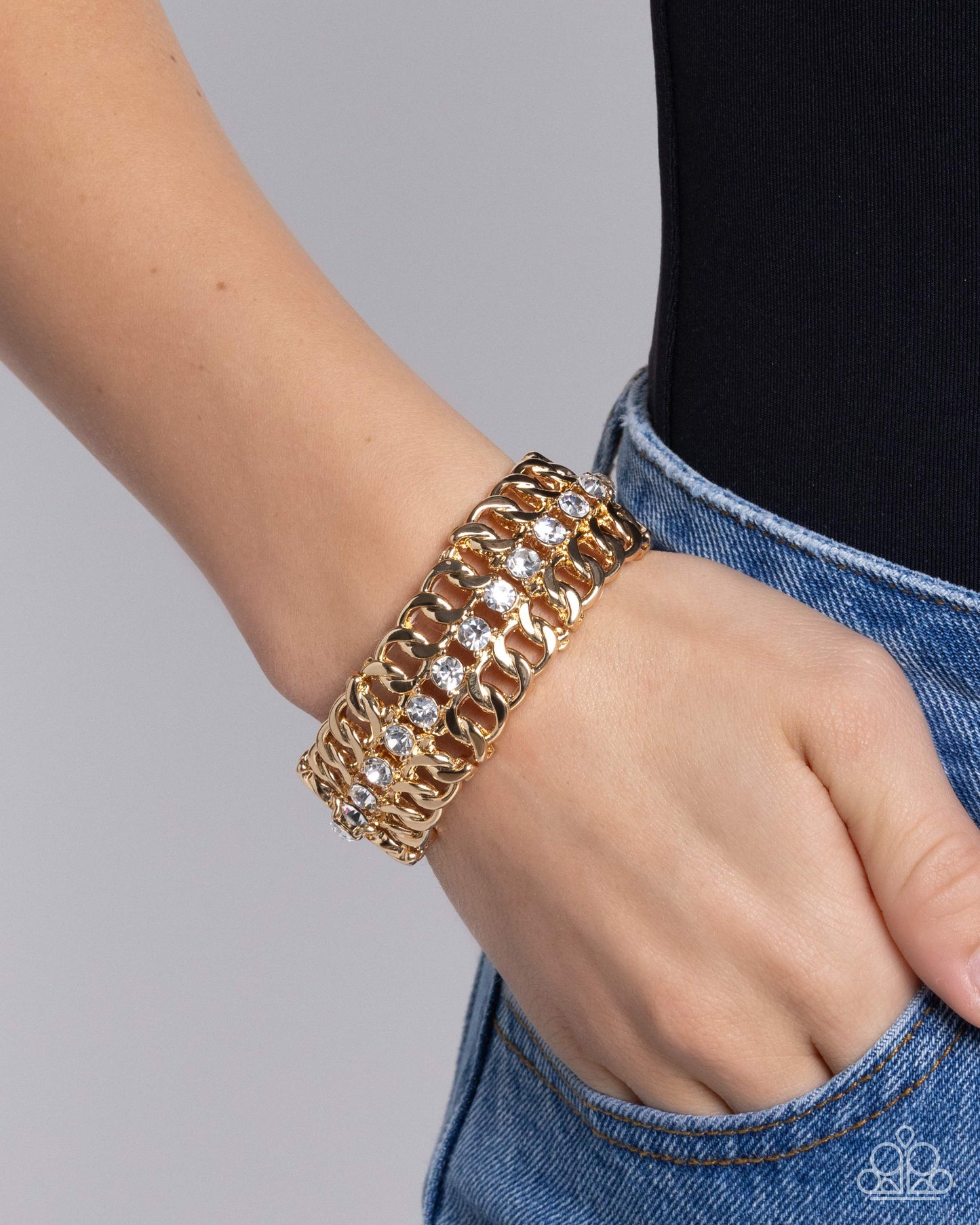 Secure Shimmer - Gold Stretchy Bracelet - Paparazzi Accessories