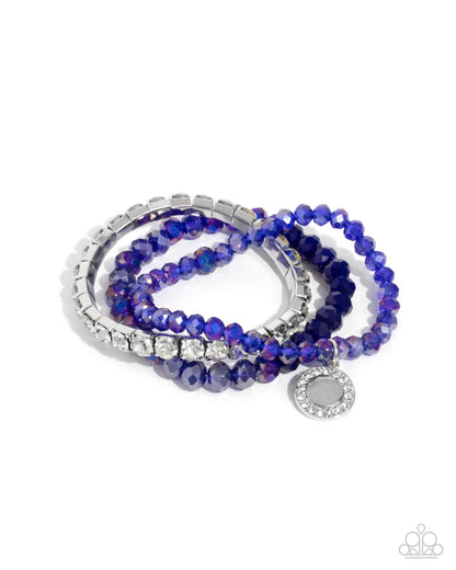 Heroic Haute - Blue Beaded & Rhinestone Stretchy Bracelets - Paparazzi Accessories