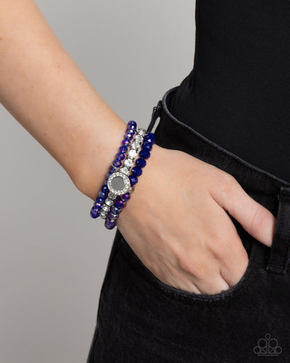 Heroic Haute - Blue Beaded & Rhinestone Stretchy Bracelets - Paparazzi Accessories