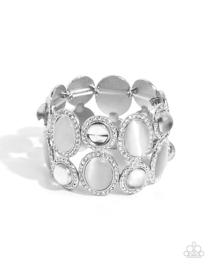 Affixed Appeal - White Cat's Eye Stone Stretchy Bracelet - Paparazzi Accessories