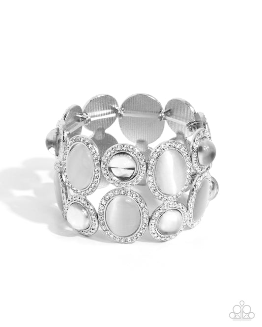Affixed Appeal - White Cat's Eye Stone Stretchy Bracelet - Paparazzi Accessories