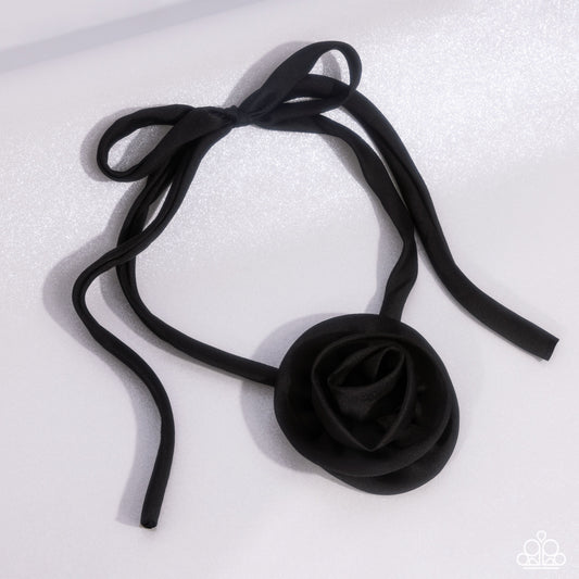 Rosette Reality - Black Silk Ribbon Necklace - Life of the Party Exclusive - Paparazzi Accessories