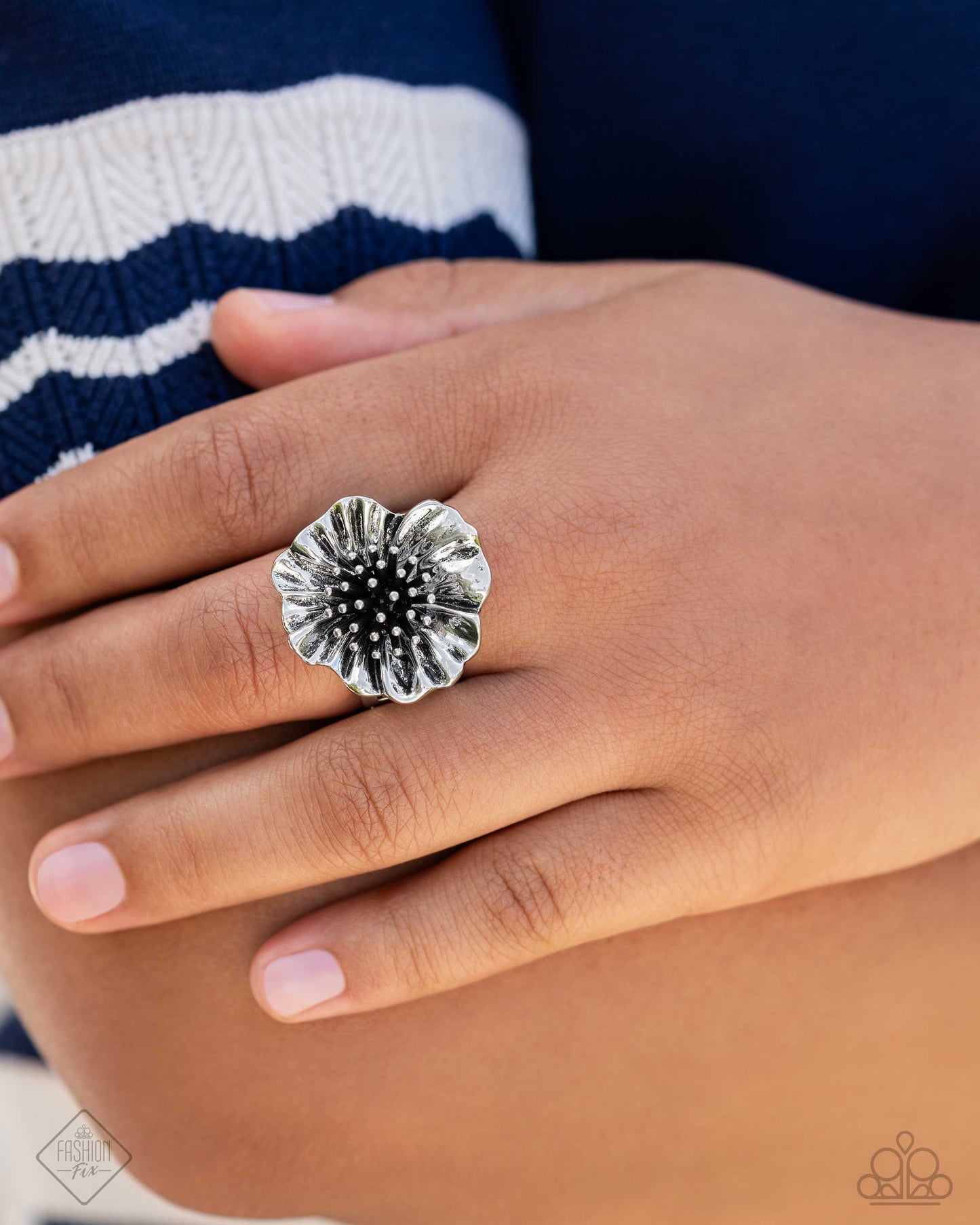 Antique Adornment - Silver Flower Ring - Paparazzi Accessories