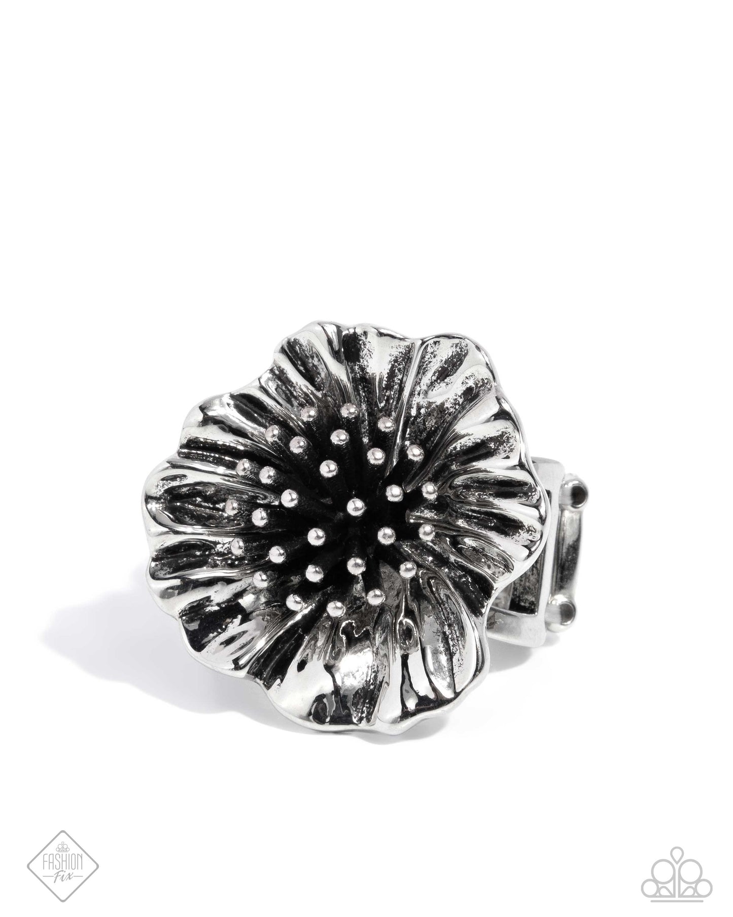 Antique Adornment - Silver Flower Ring - Paparazzi Accessories