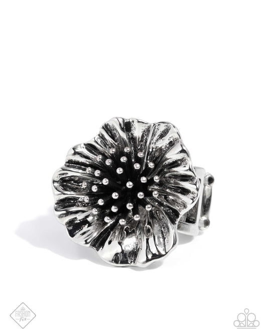 Antique Adornment - Silver Flower Ring - Paparazzi Accessories