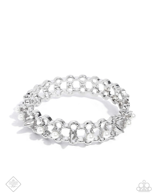 PUNK History - White Pearl Silver Hinge Bracelet - Paparazzi Accessories