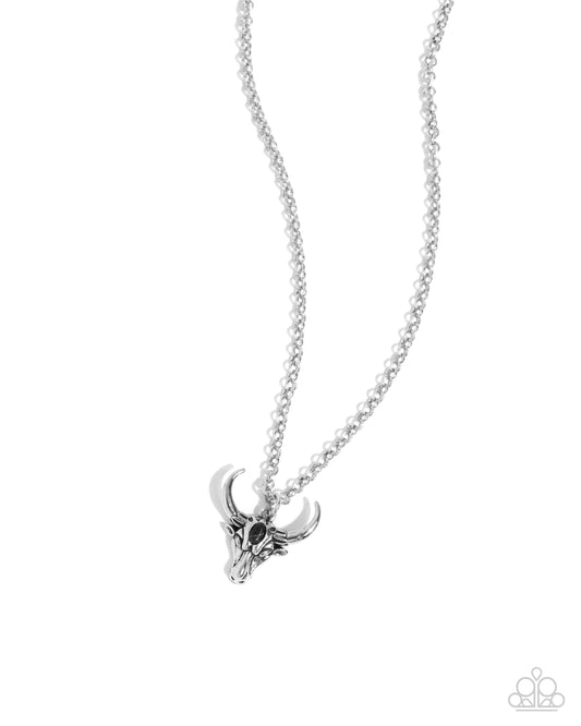 Speeding Up - Black Stone Silver Longhorn Skull Urban Necklace - Paparazzi Accessories