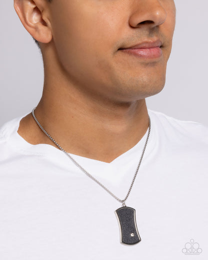 Breathless Borough - Black Leather White Rhinestone Pendant Silver Urban Necklace - Paparazzi Accessories