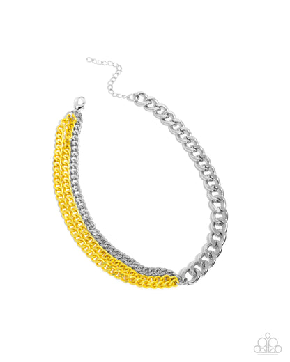 Tinted Tension - Yellow Dipped Metal Chain Necklace - Paparazzi Accessories