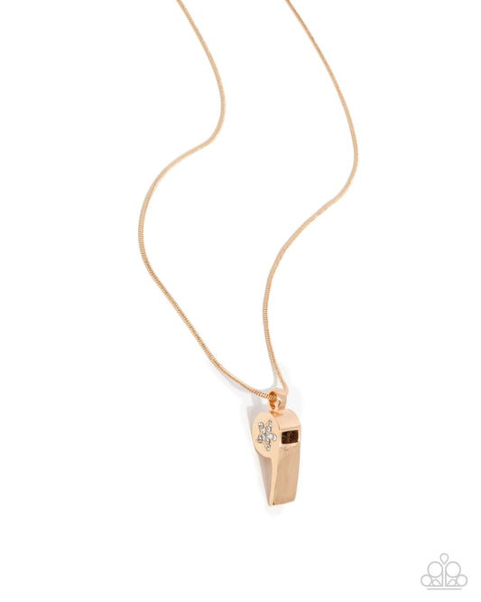 Coach Charisma - Gold Whistle White Rhinestone Necklace - Paparazzi Accessories