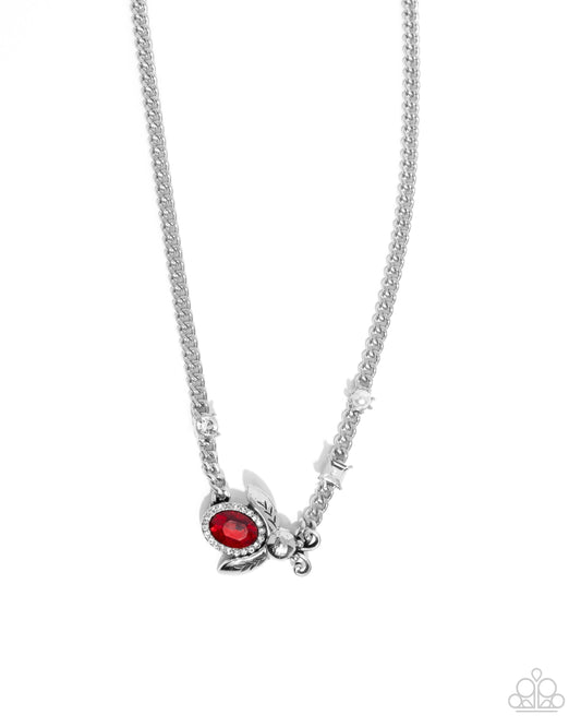 Bedazzled Beetle - Red Gem Silver Necklace - Paparazzi Accessories