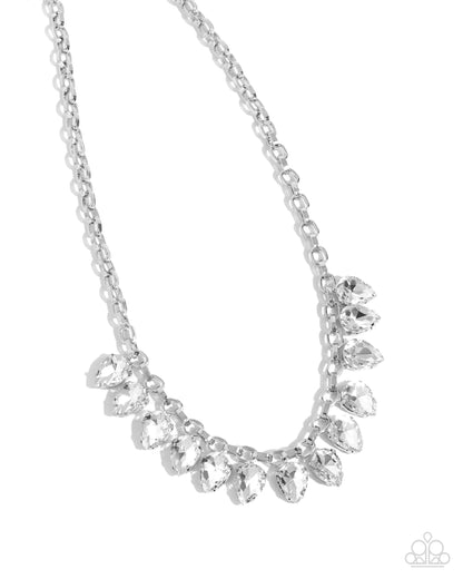 Vicious Vibrancy - White Rhinestone Silver Necklace - Paparazzi Accessories