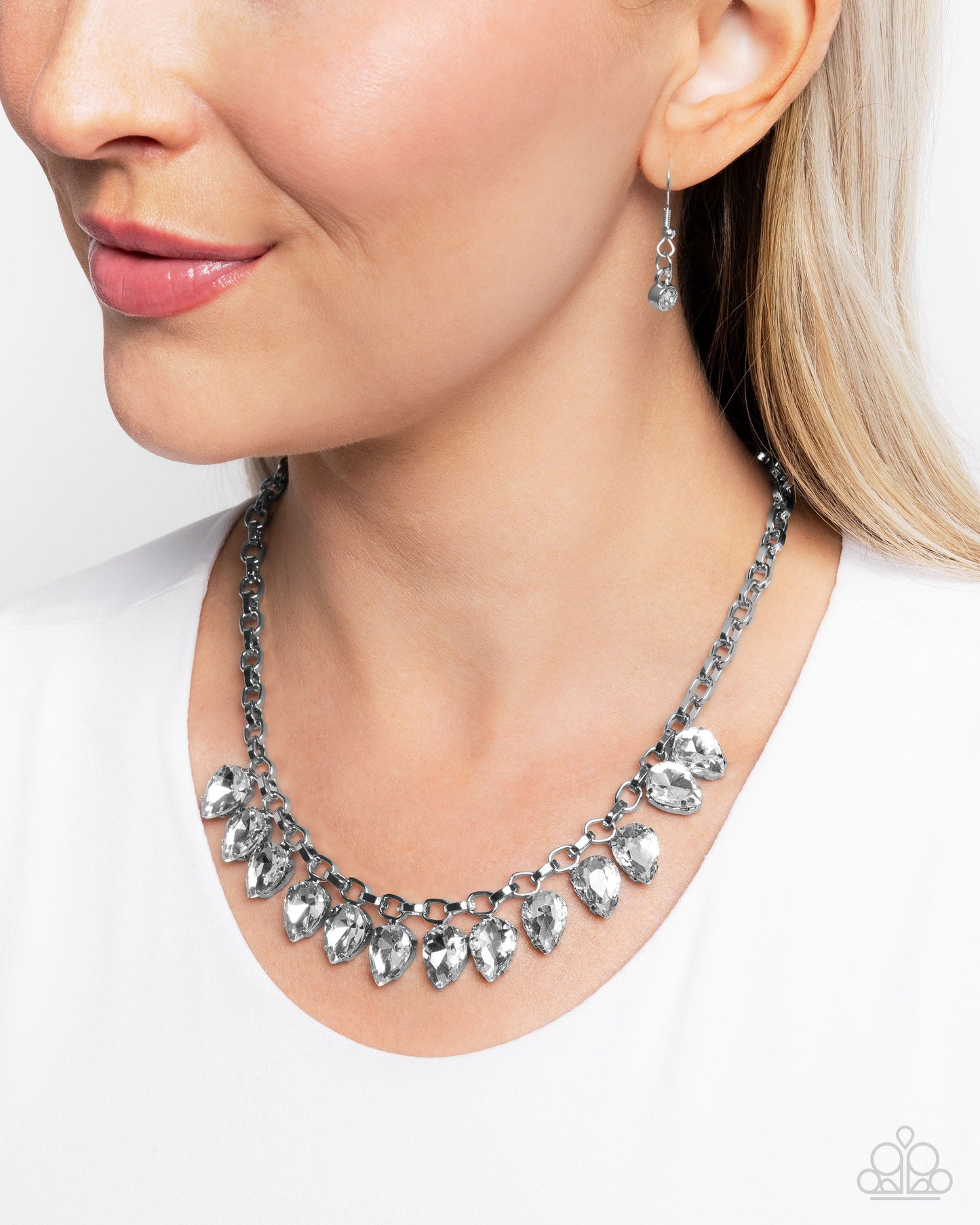 Vicious Vibrancy - White Rhinestone Silver Necklace - Paparazzi Accessories