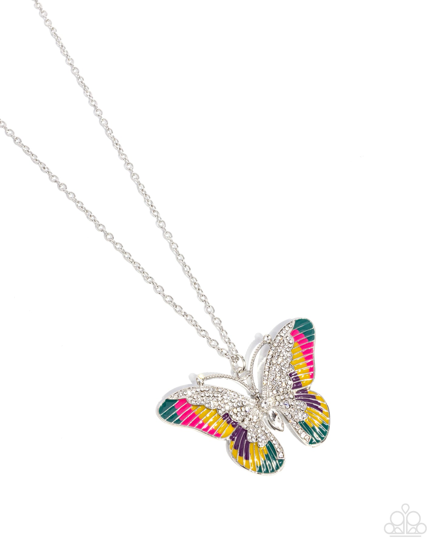 Papillon Pizzazz - Yellow, Green, Pink, & Purple Enamel Butterfly Pendant Necklace - Paparazzi Accessories