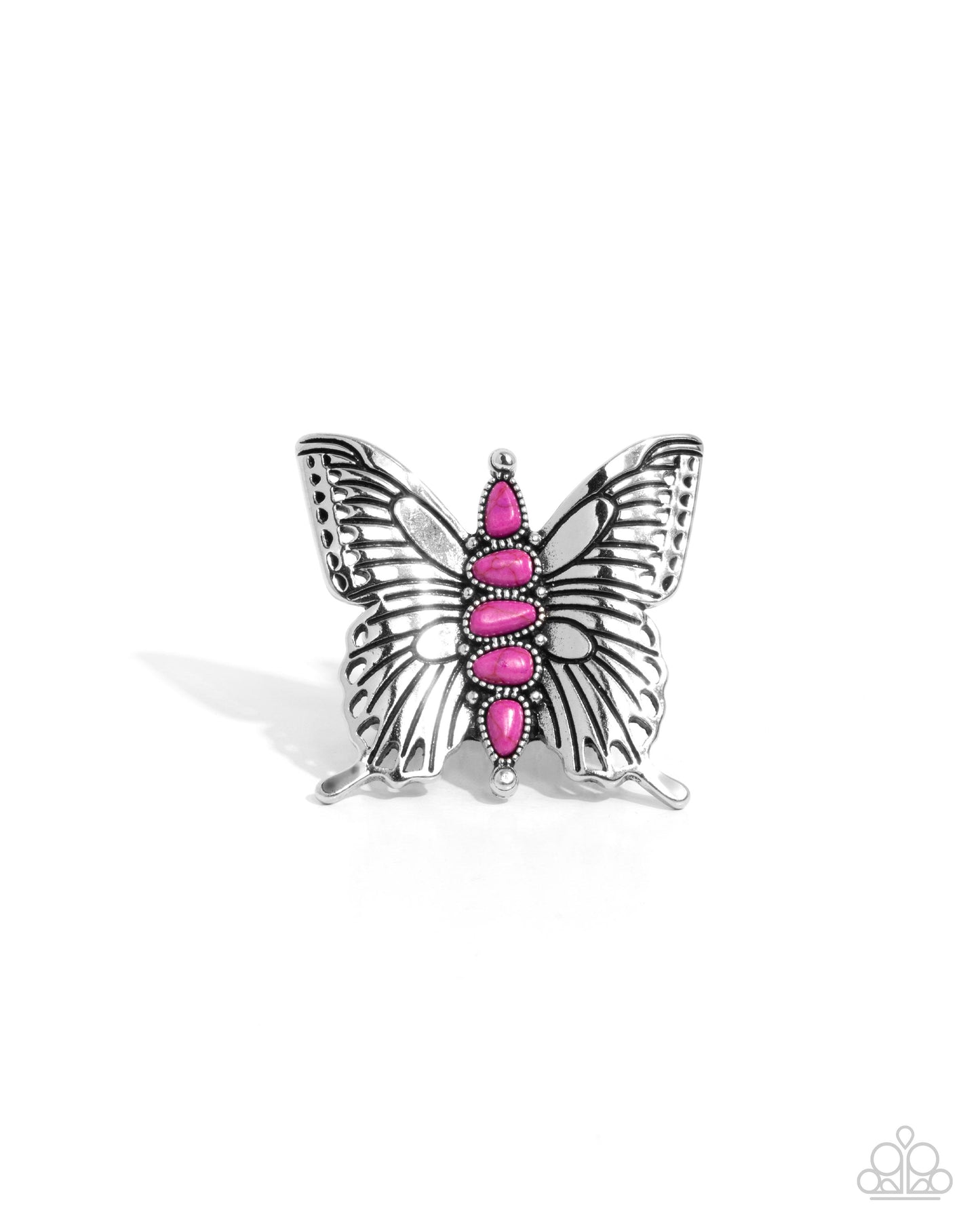 Brash Butterfly - Pink Stone Silver Butterfly Ring - Paparazzi Accessories