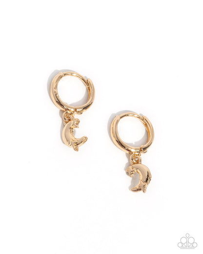 Lunar Language - Gold Crescent Moon and Star Hinge Hoop Earrings - Paparazzi Accessories