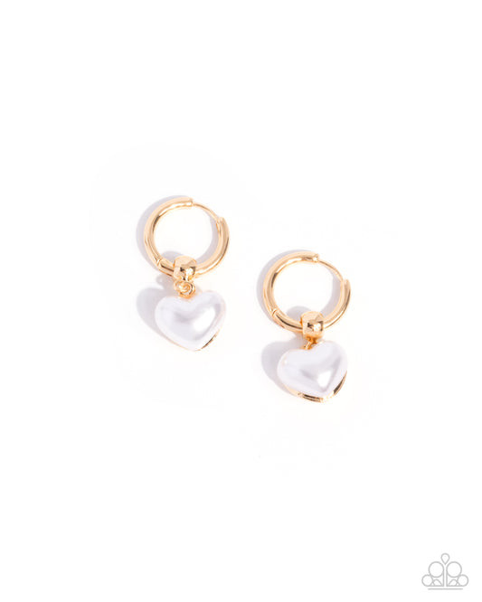 Carriage Chic - Gold Hinge Hoop Pearl Charm Earrings - Paparazzi Accessories
