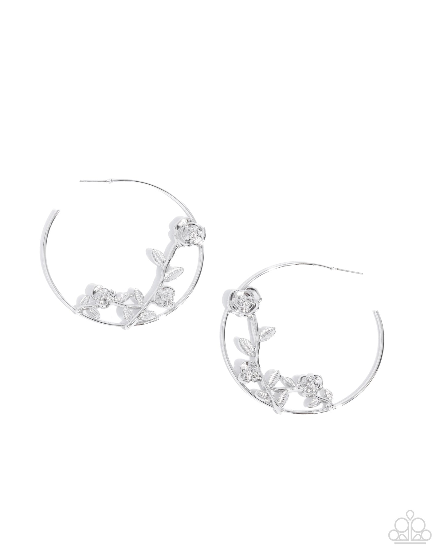 Blooming Benefit - Silver Rose Blooms Hoop Earrings - Paparazzi Accessories