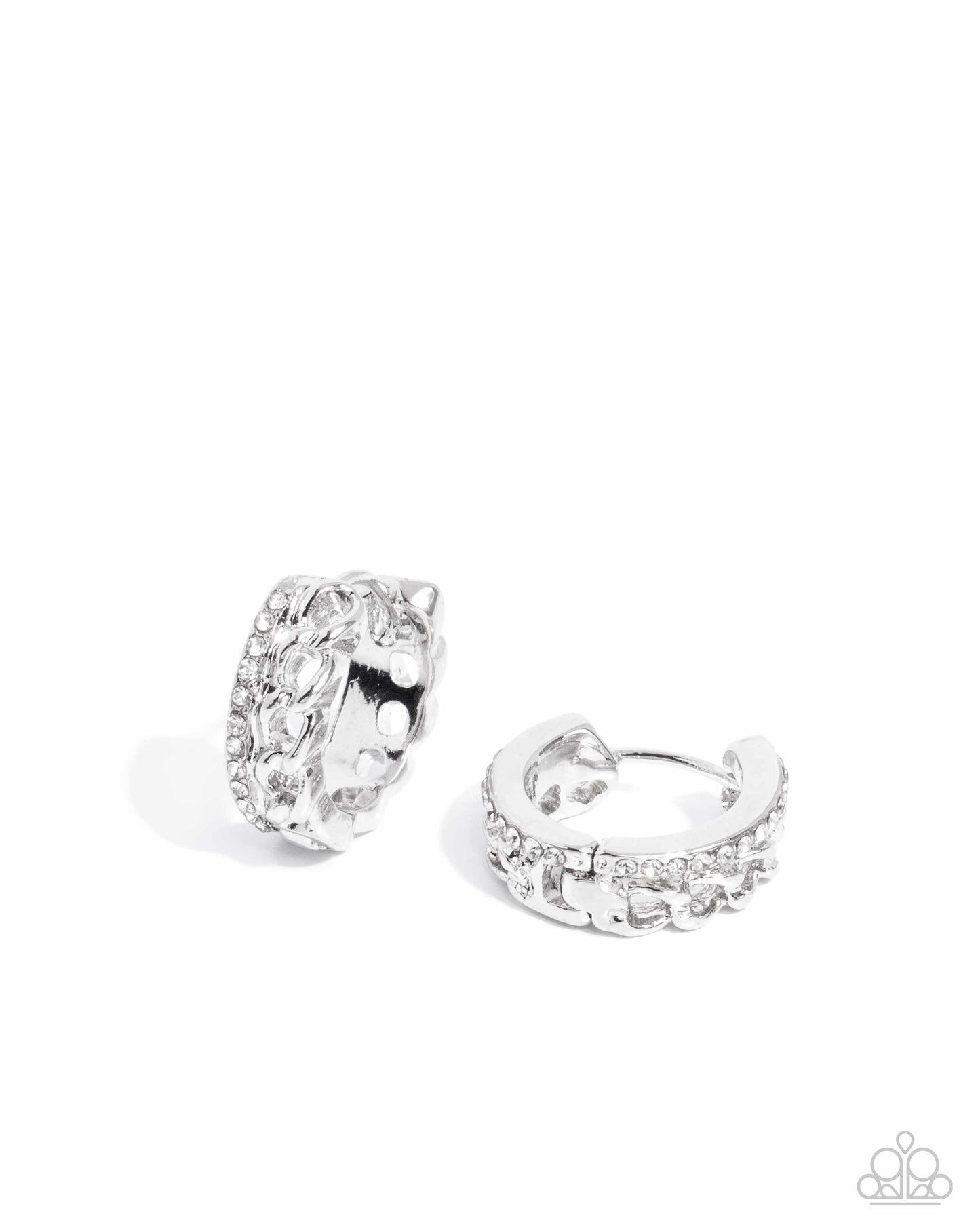 Lethal Layers - White Rhinestone Hinge Hoops - Paparazzi Accessories