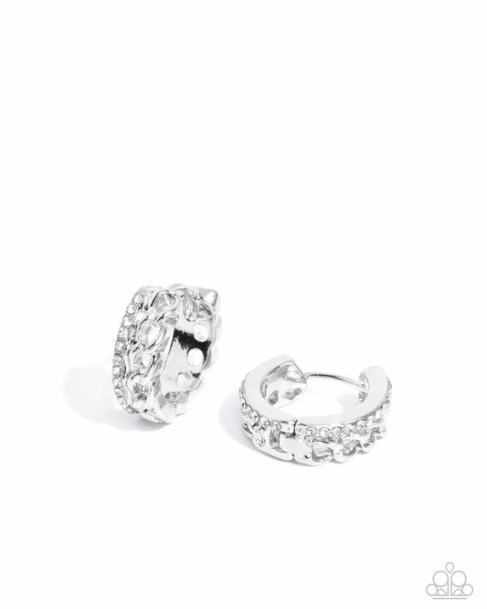Lethal Layers - White Rhinestone Hinge Hoops - Paparazzi Accessories