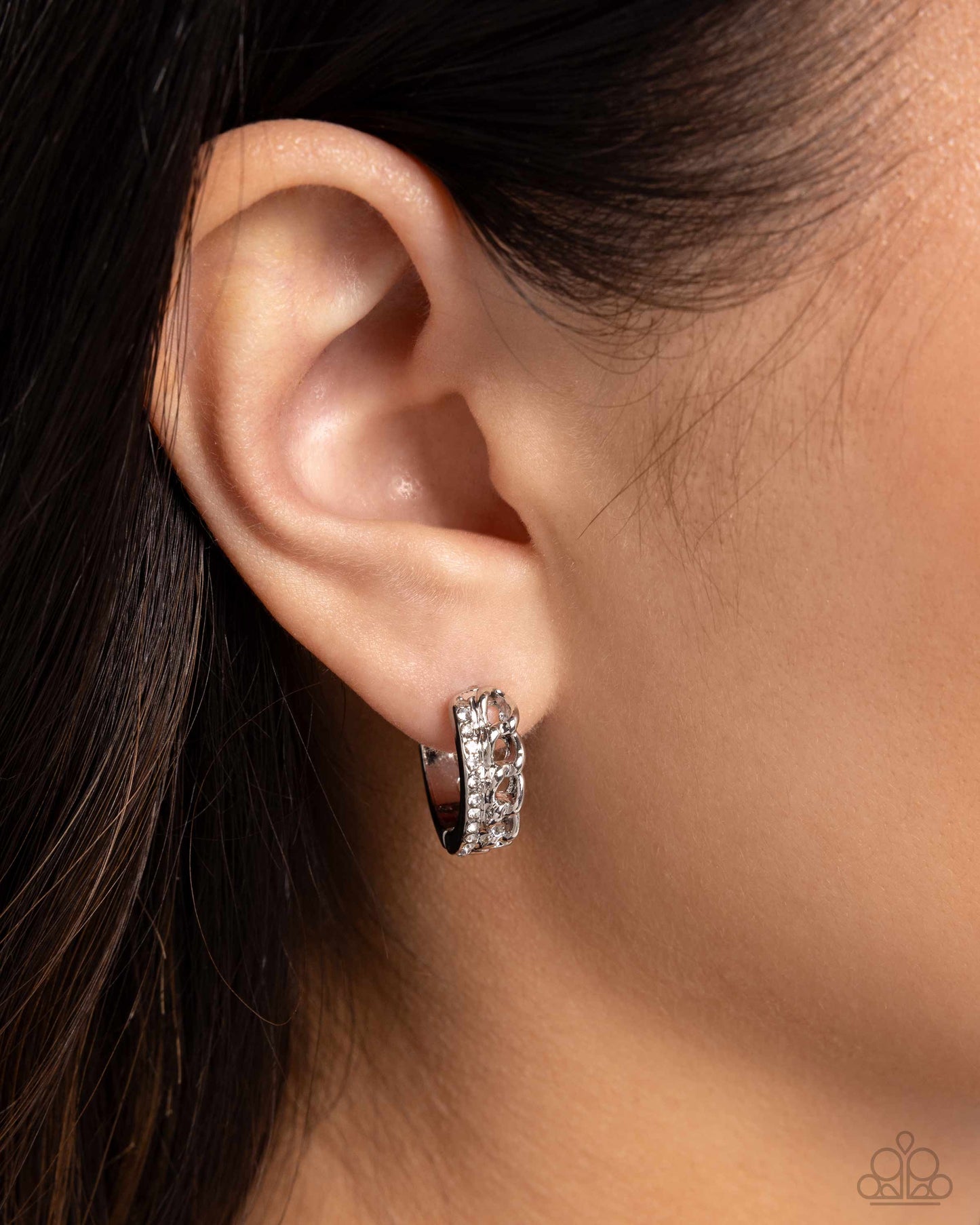 Lethal Layers - White Rhinestone Hinge Hoops - Paparazzi Accessories