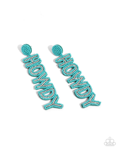 Howdy Headline - Blue Seed Bead Post Earrings - Paparazzi Accessories