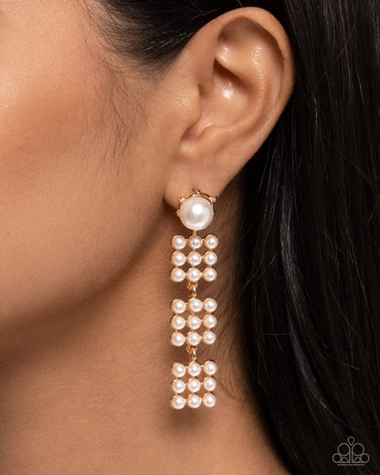 Pearl Pastime - Gold & White Pearl Post Earrings - Paparazzi Accessories