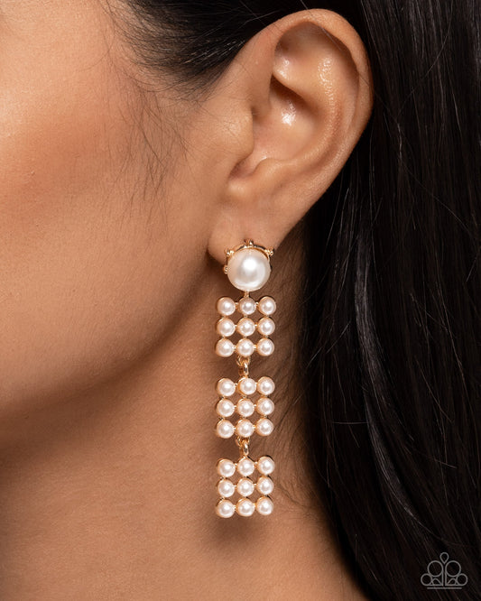 Pearl Pastime - Gold & White Pearl Post Earrings - Paparazzi Accessories