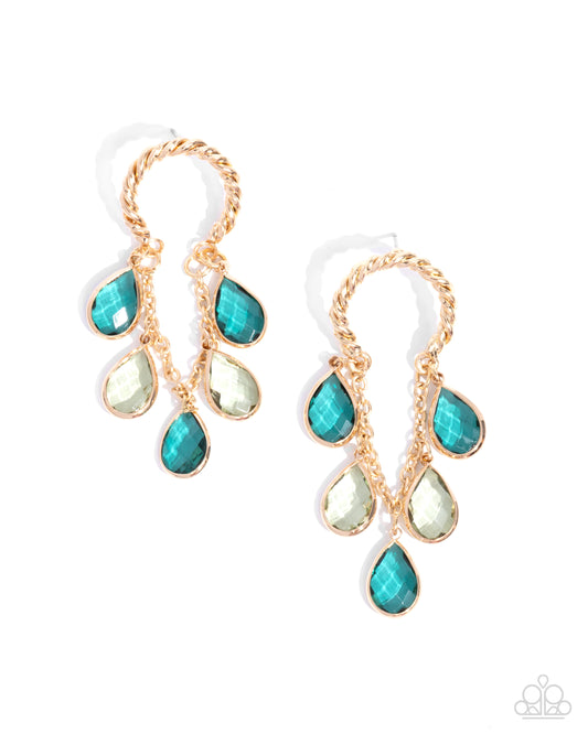 Highest Grade - Green Teardrop Gem Gold Post Earrings - Paparazzi Accessories