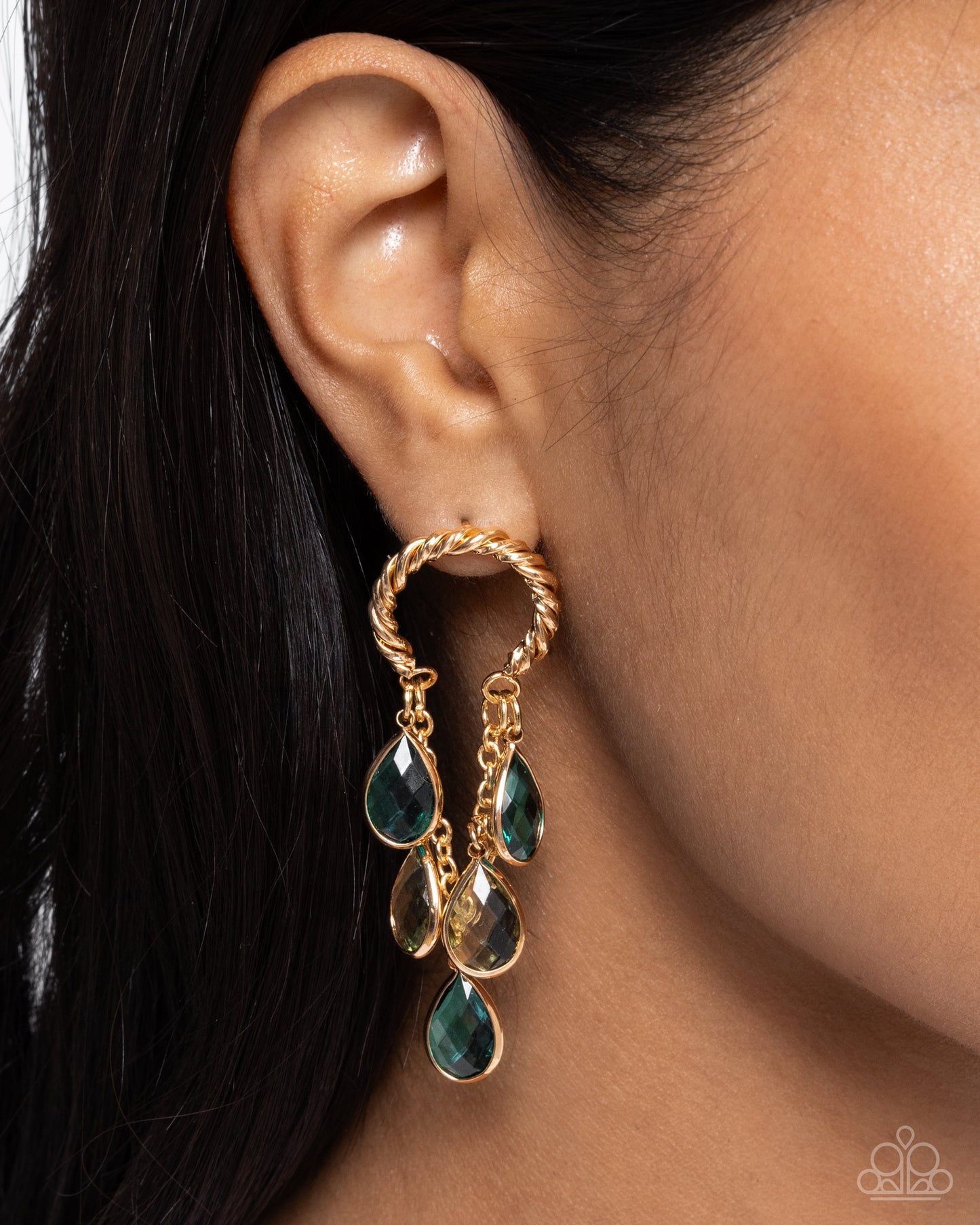 Highest Grade - Green Teardrop Gem Gold Post Earrings - Paparazzi Accessories