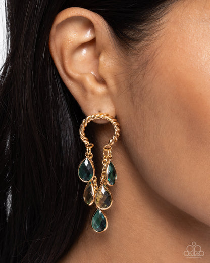 Highest Grade - Green Teardrop Gem Gold Post Earrings - Paparazzi Accessories